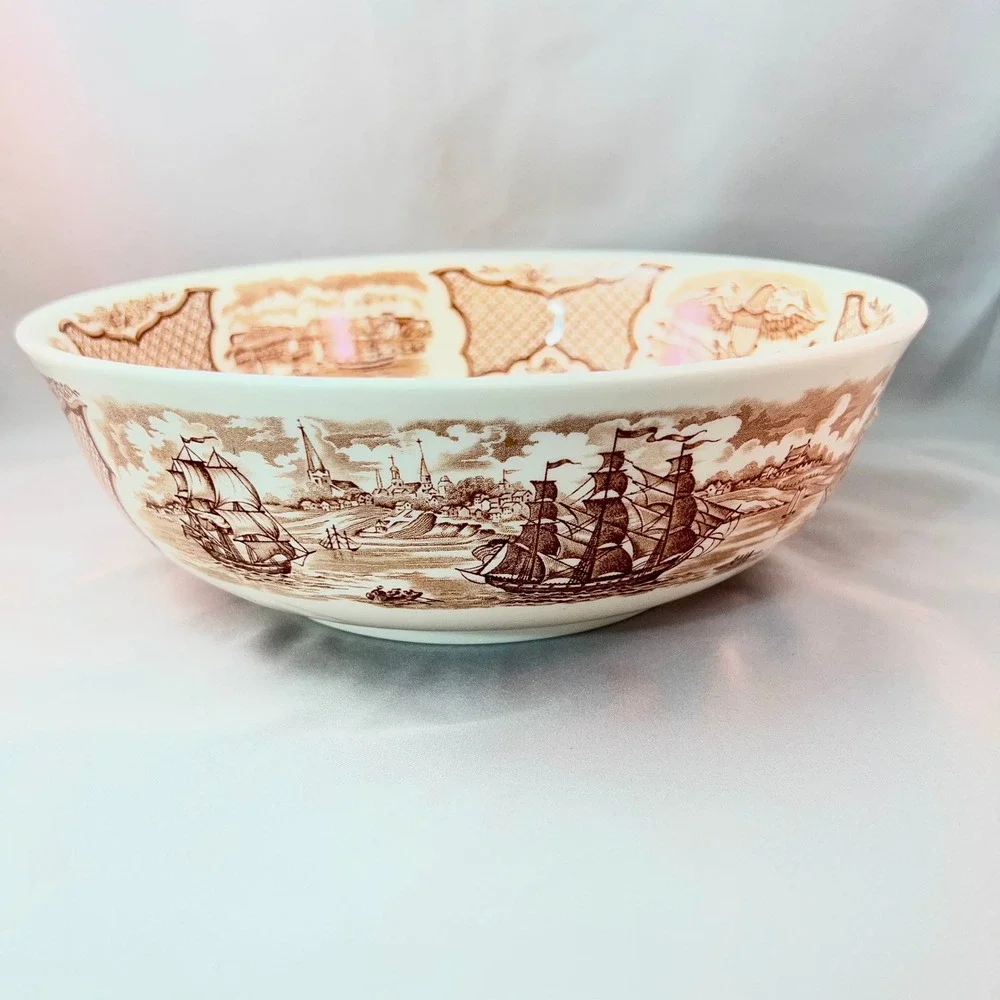 Alfred Meakin Fair Winds Bowl 10in Brown Excellent Historical Maritime